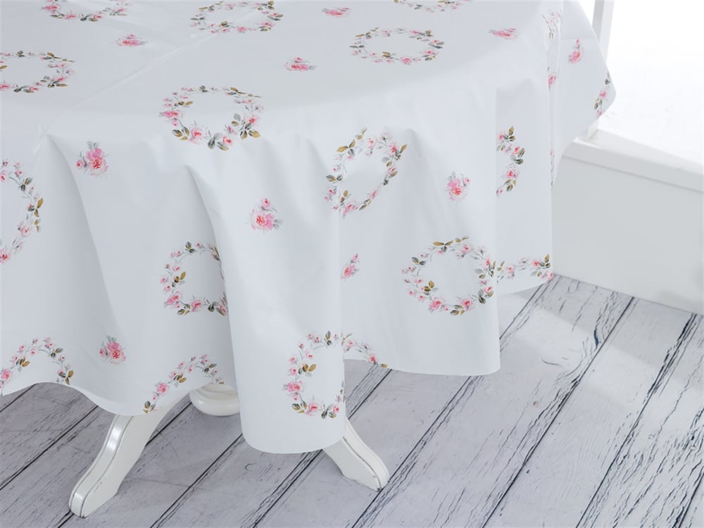 Trandafir chic PVC Față de Masă 140 cm White-Pink