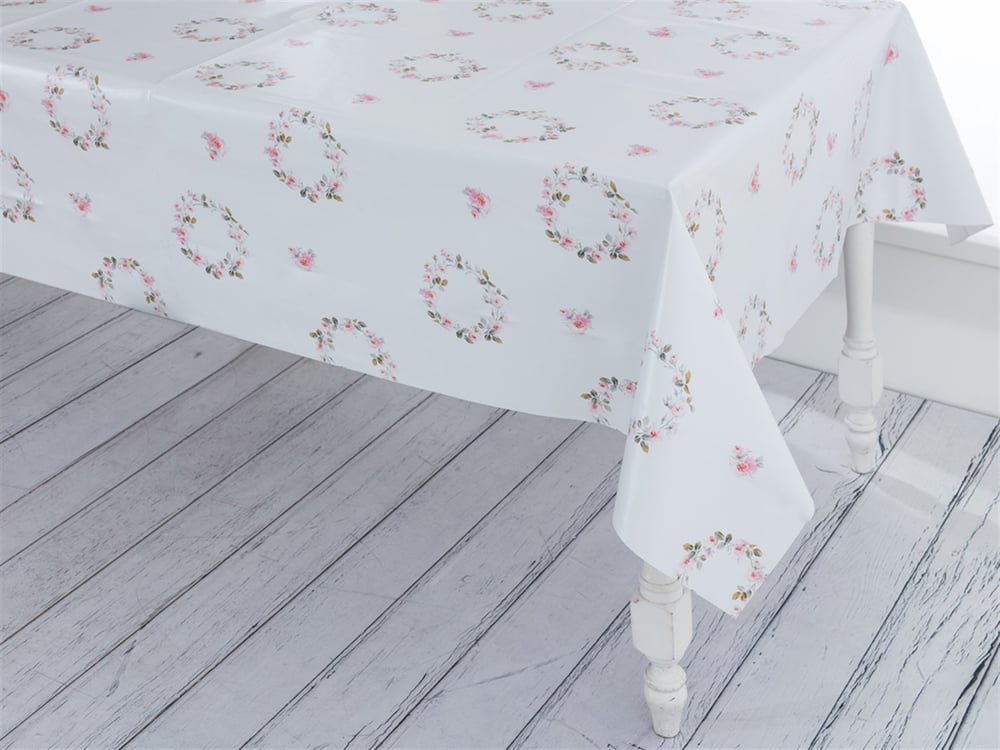 Trandafir chic PVC Față de Masă 200x140 cm White-Pink