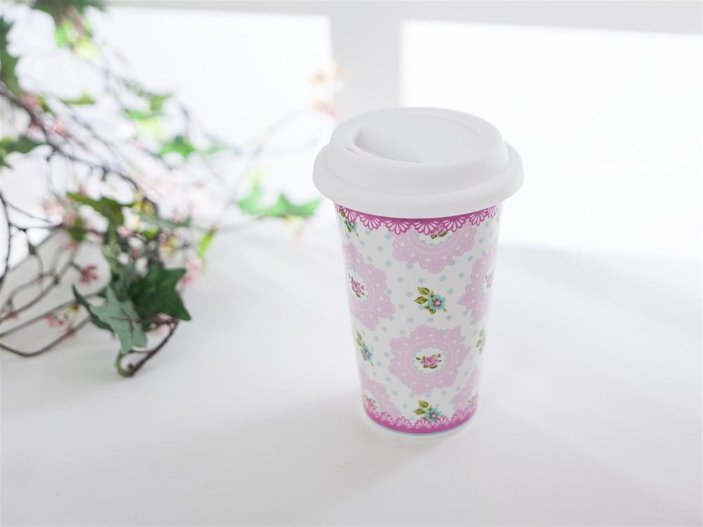 Rose And Lace Bone China Travel Mug 300 ml Colored