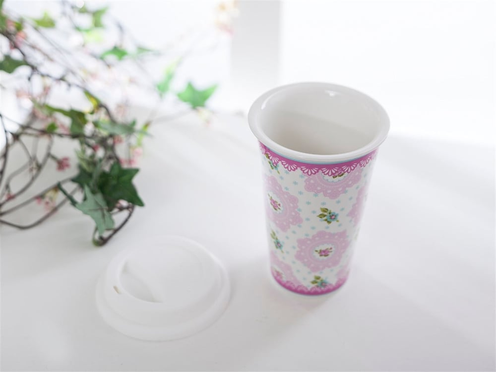 Rose And Lace Bone China Travel Mug 300 ml Colored