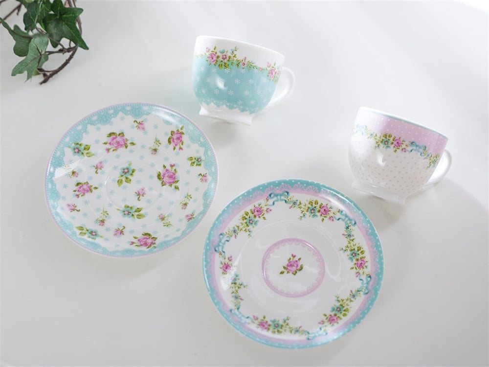 Rose And Lace Bone China 4 Parça 2 Kişilik Coffee Cup Set 100 ml Pink