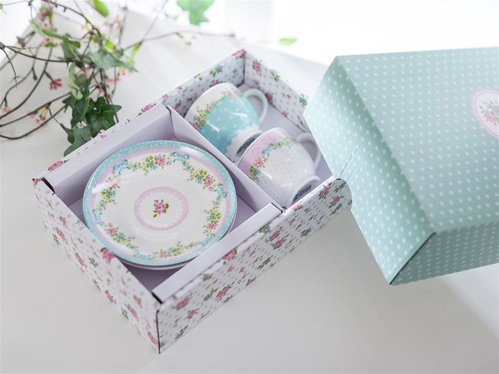 Rose And Lace Bone China 4 Parça 2 Kişilik Coffee Cup Set 100 ml Pink