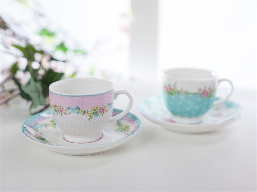 Rose And Lace Bone China 4 Parça 2 Kişilik Coffee Cup Set 100 ml Pink