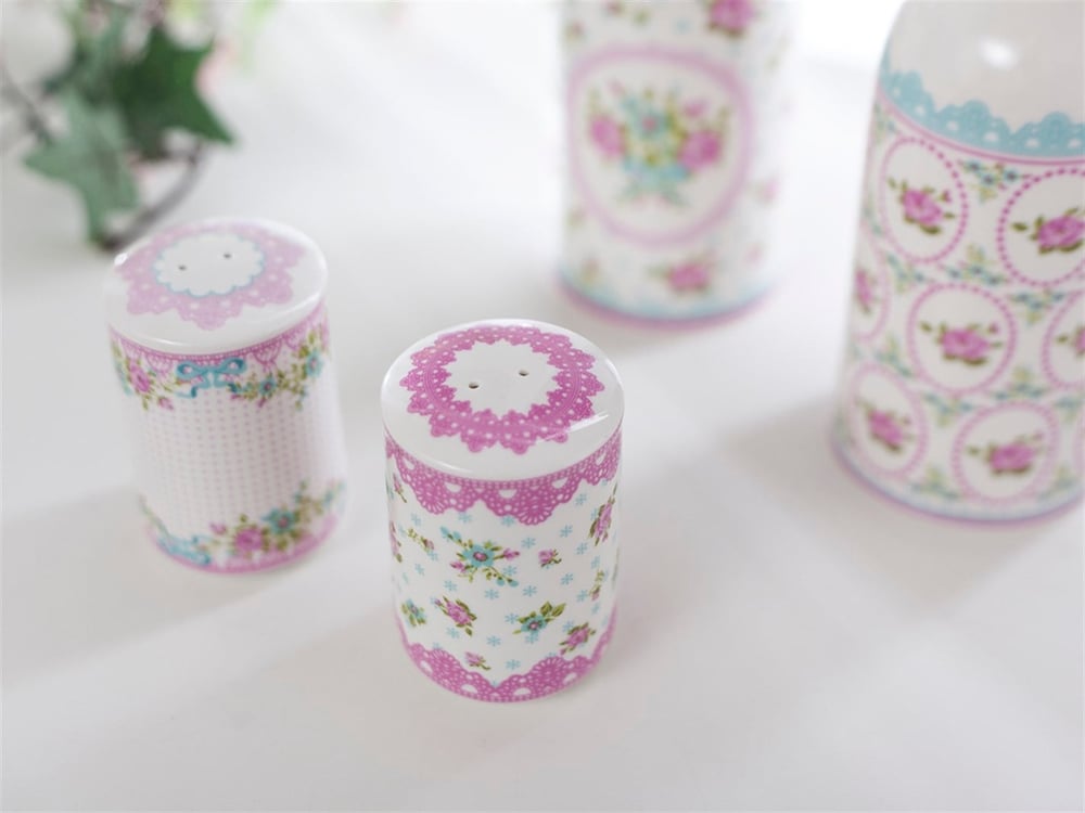 Rose And Lace Bone China Oil/Vinegar-Salt/Paper Cup Pink