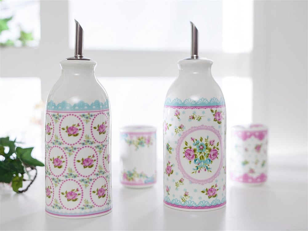 Rose And Lace Bone China Oil/Vinegar-Salt/Paper Cup Pink