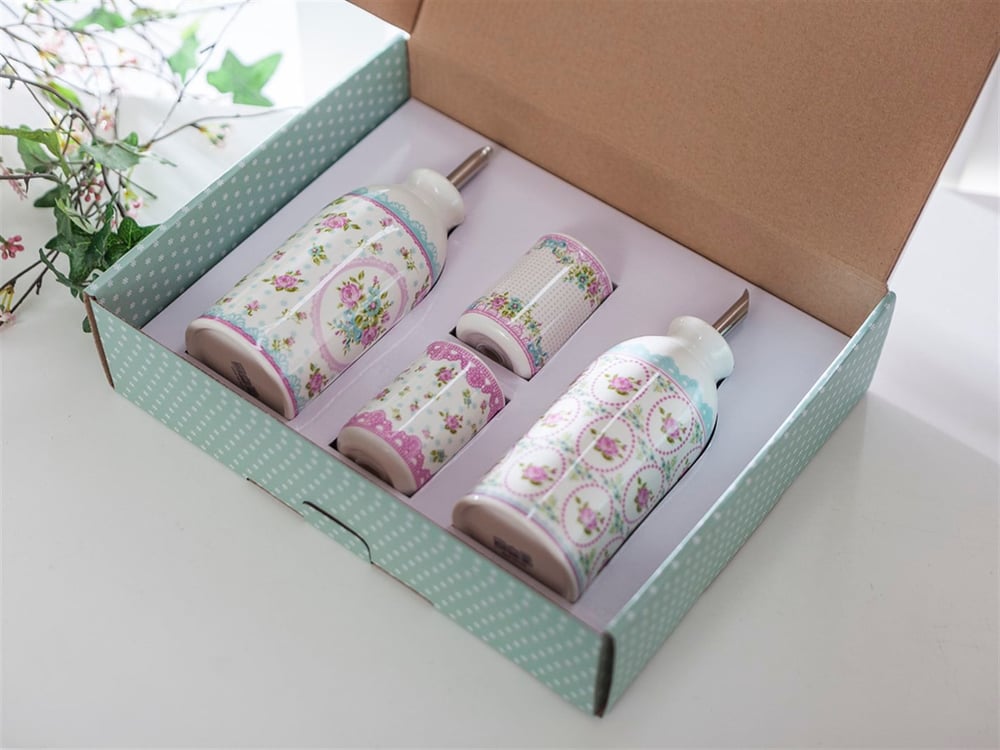 Rose And Lace Bone China Oil/Vinegar-Salt/Paper Cup Pink