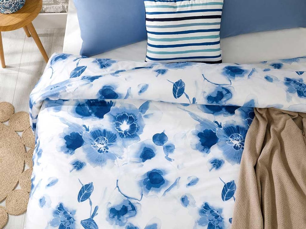 Trandafiri de apă Cu Bumbac King Size Lenjerie De Pat 240x220 cm Albastru