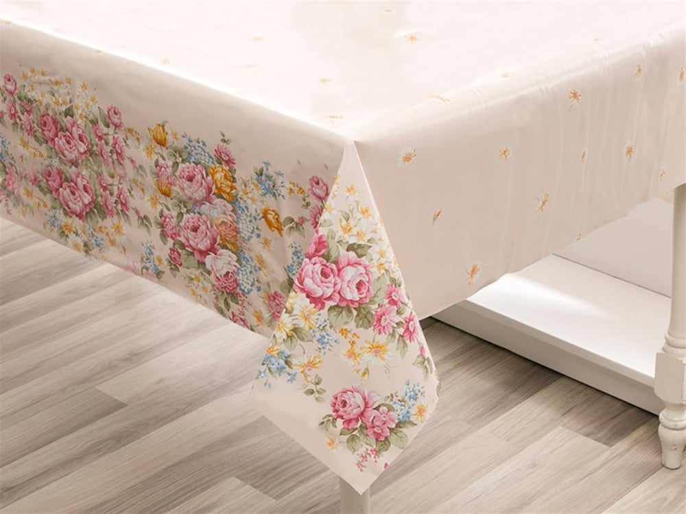 Trandafiri de toamnă PVC Față de Masă 200x140 cm Cream-Pink