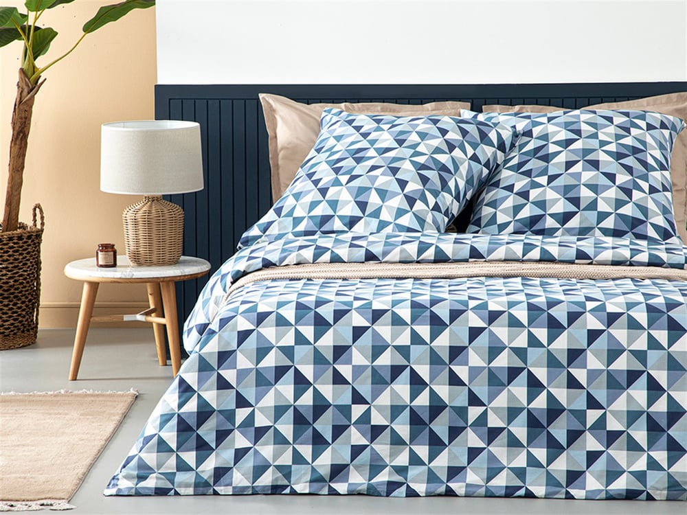 Trigon Cu Bumbac Small Single Set Lenjerie De Pat 140x200 cm + 80x80 cm Albastru - Gri