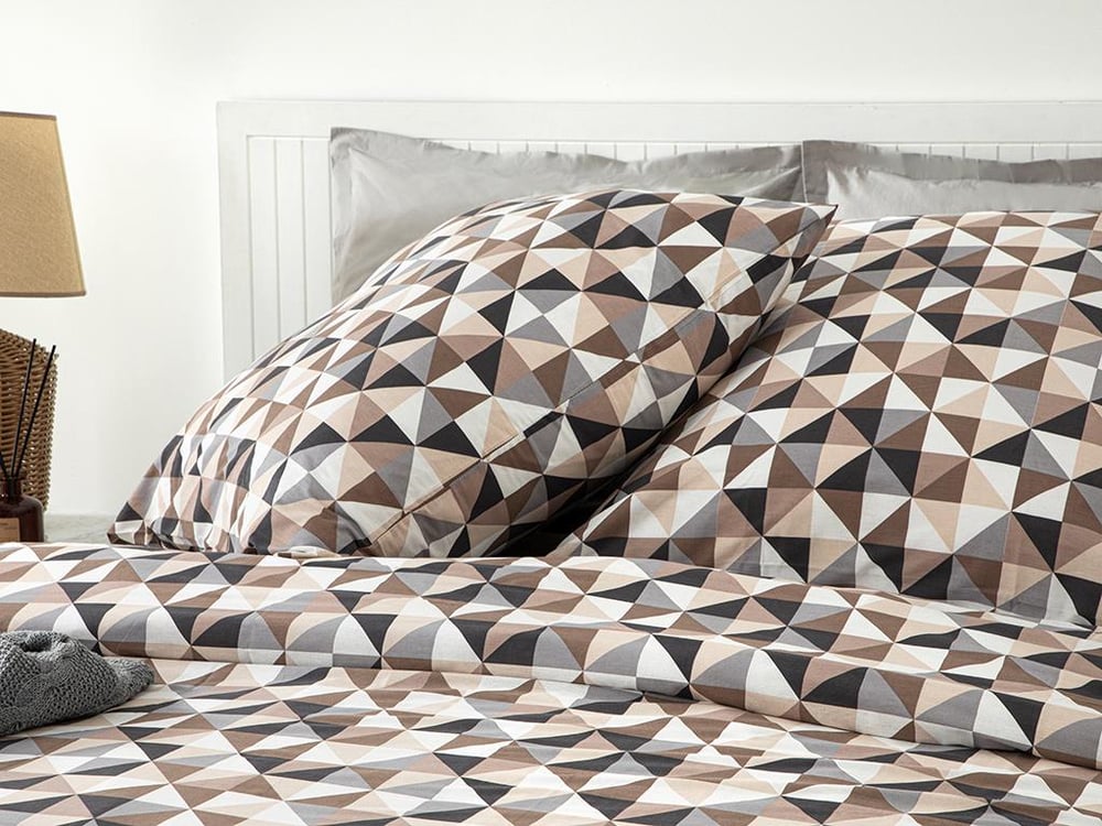 Trigon Cu Bumbac Double Set Lenjerie De Pat 200x220 cm + 80x80 cm Gri - Bej