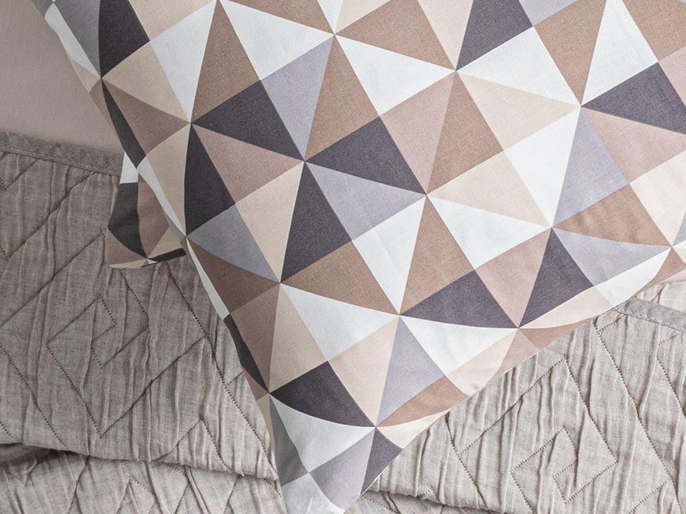 Trigon Cu Bumbac Cu 2 Piese Față De Pernă 50x70 cm Gri - Bej