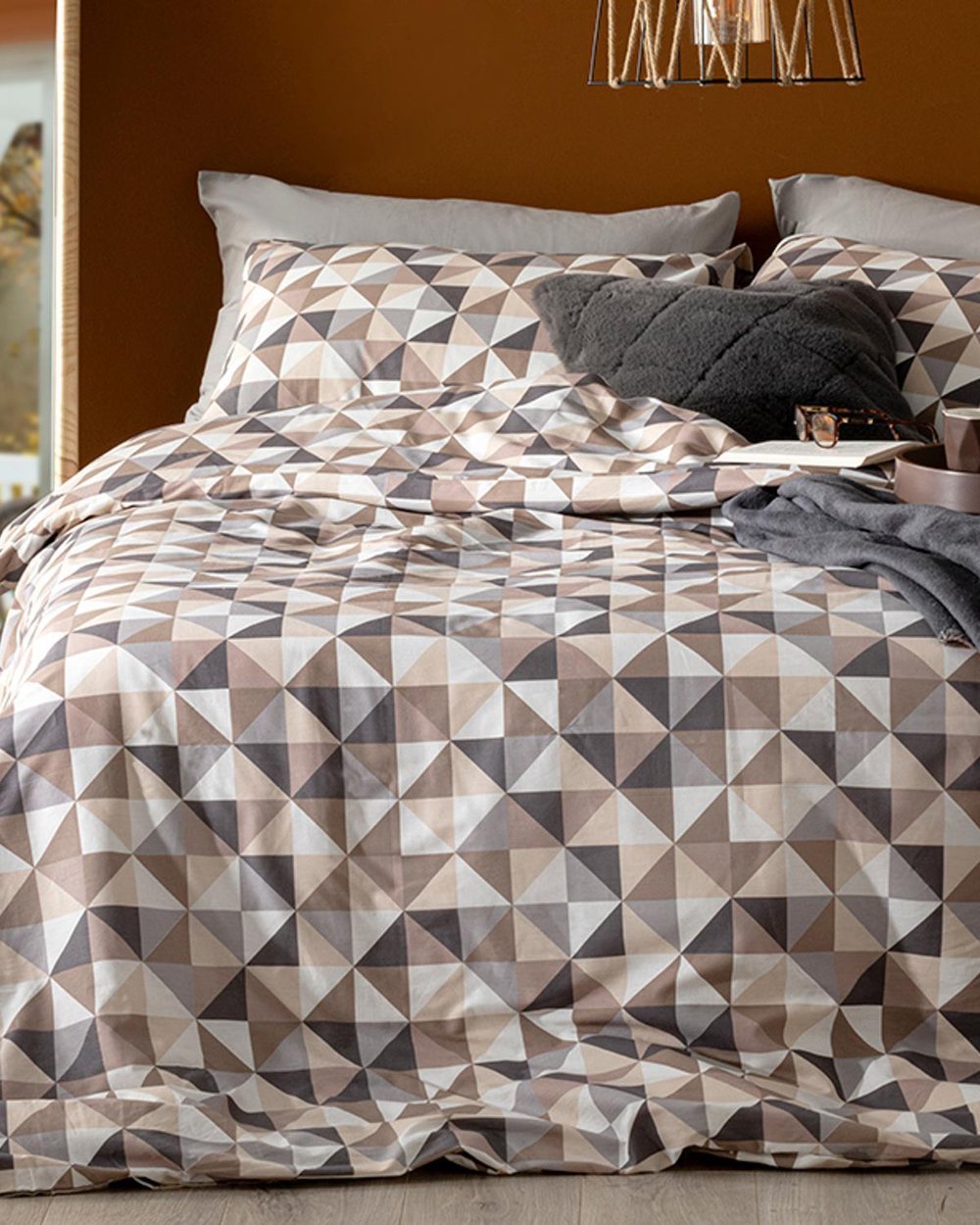 Trigon Cu Bumbac King Size Set Lenjerie De Pat 240x220 cm Gri - Bej