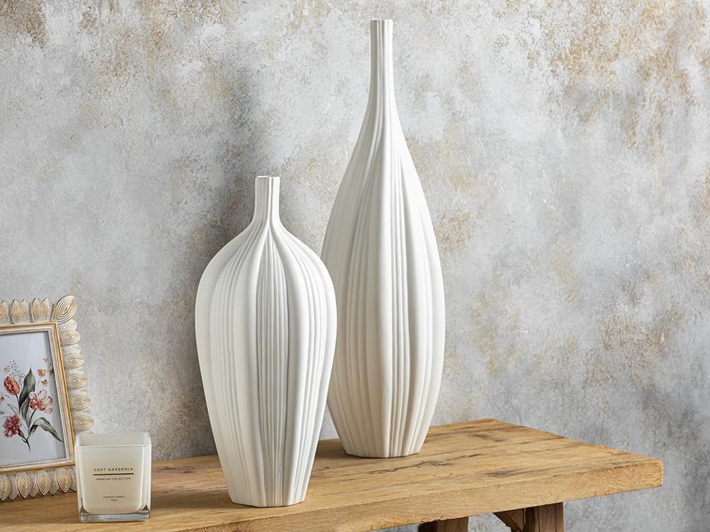 Vază, Wavy, ceramică, 15x15x35 cm, alb