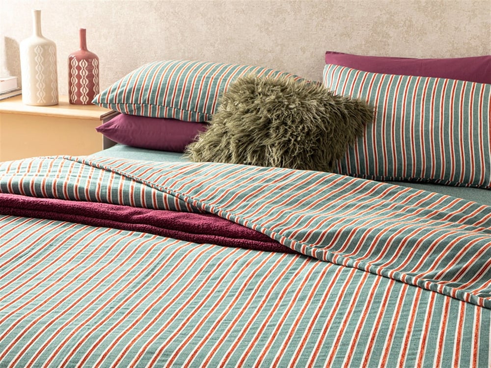 Velvety Cu Fire De Chenille Vopsite King Size Set Lenjerie De Pat 240x220 cm Verde - Roșu