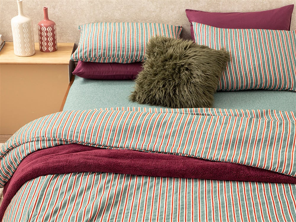 Velvety Cu Fire De Chenille Vopsite Super King Set Lenjerie De Pat 260x220 cm Verde - Roșu