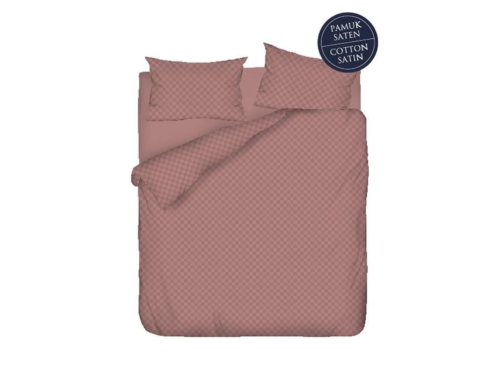 Verificare rustică Satin De Bumbac King Size Set Lenjerie De Pat 240*220 Cm Scorțișoară
