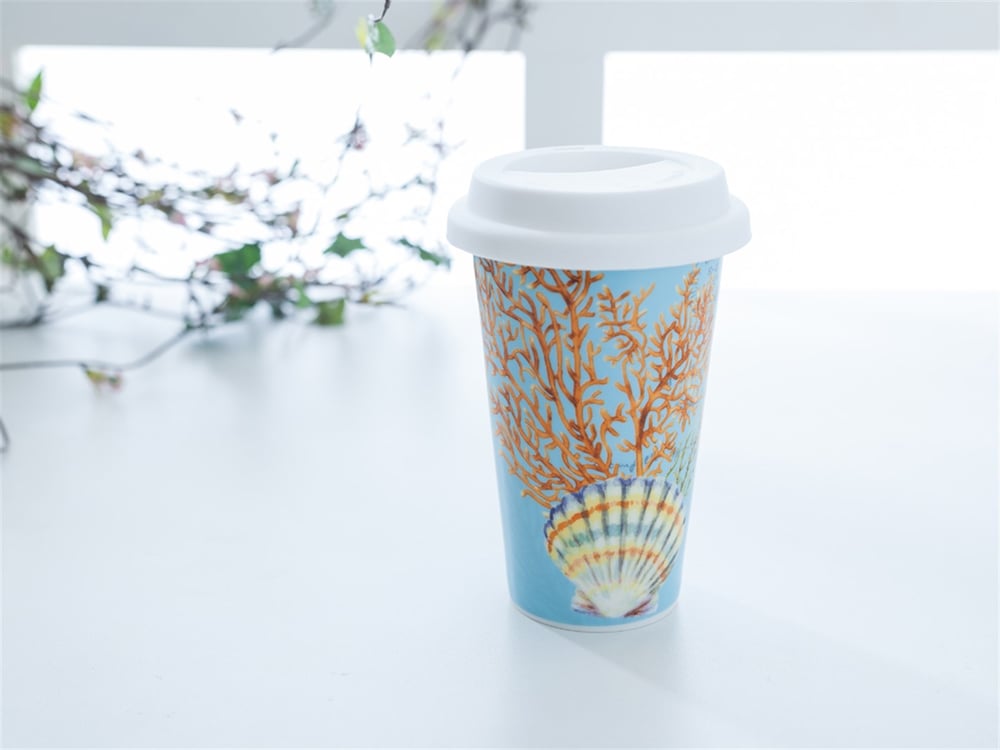 Life Of Sea Bone China Travel Mug 300 ml Light Blue