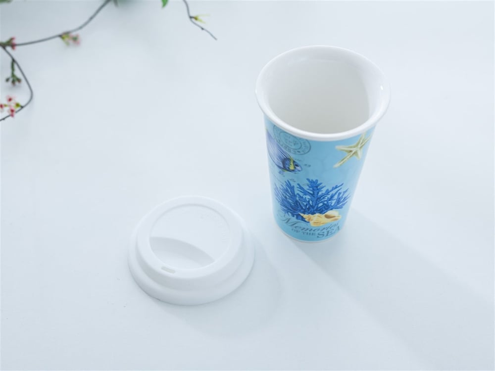 Life Of Sea Bone China Travel Mug 300 ml Light Blue