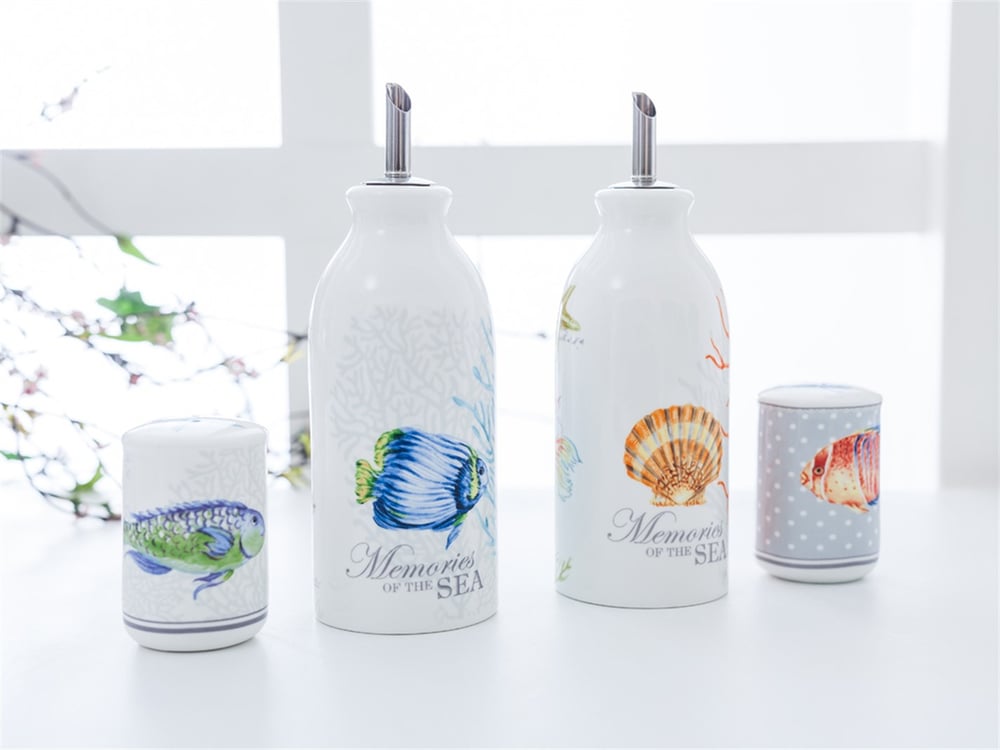 Life Of Sea Bone China 4 Pcs Oil/Vinegar-Salt/Paper Cup Blue