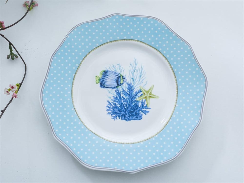 Life Of Sea Bone China 6 pcs Cake Plate 22 cm Blue