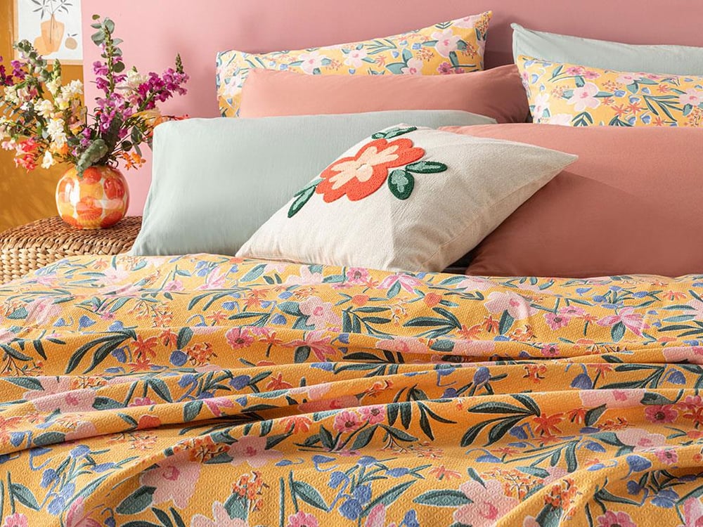 Vivacity Bloom Imprimat King Size Pătură De Vară 240x220 cm Galben