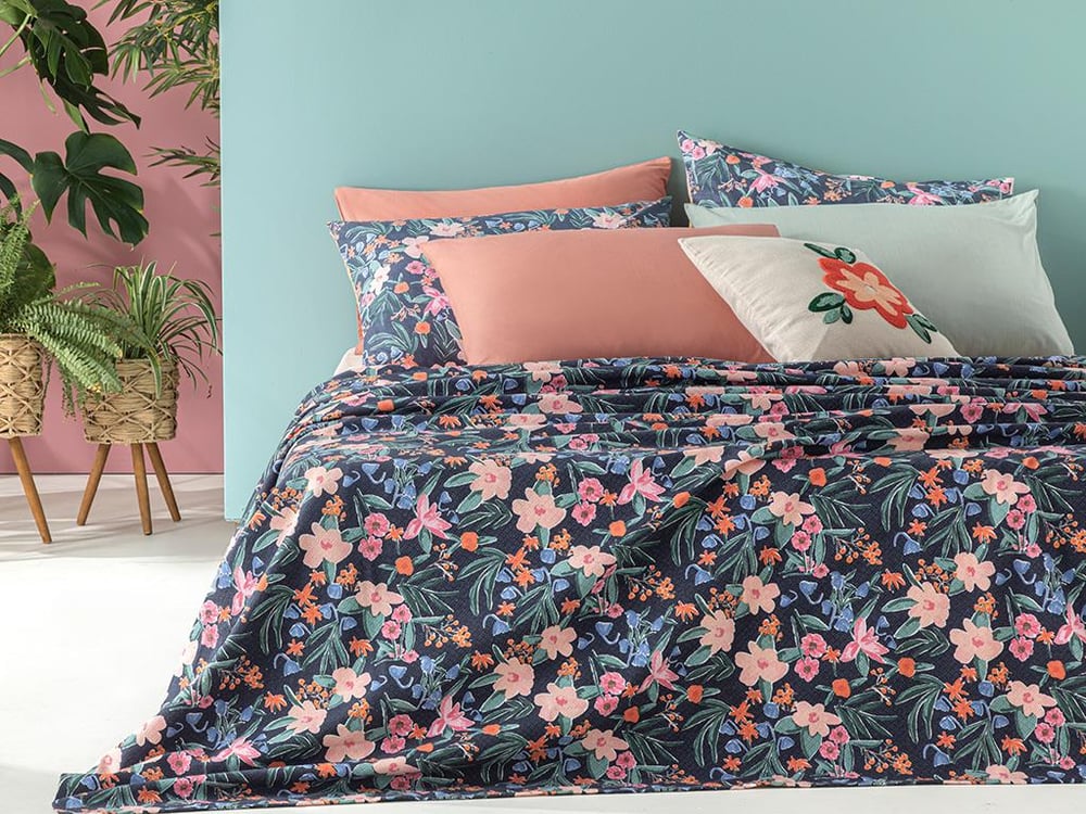 Vivacity Bloom  Cu imprimeu  King Size  CUVERTURĂ 240x220 cm Dark Blue