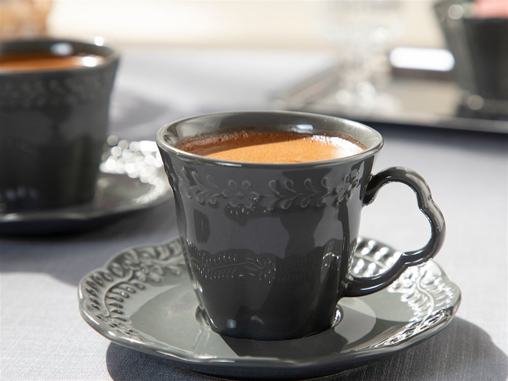 Viyana Porțelan 4 Piese 2 Persoane Set De Cești De Cafea 80 ml Antracit