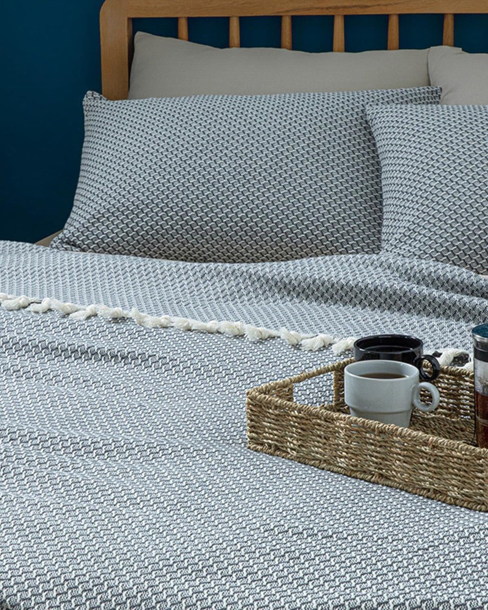 Willow Set Cuvertură De Pat Dublu, Țesut, 240*260 Cm, Albastru İnchis