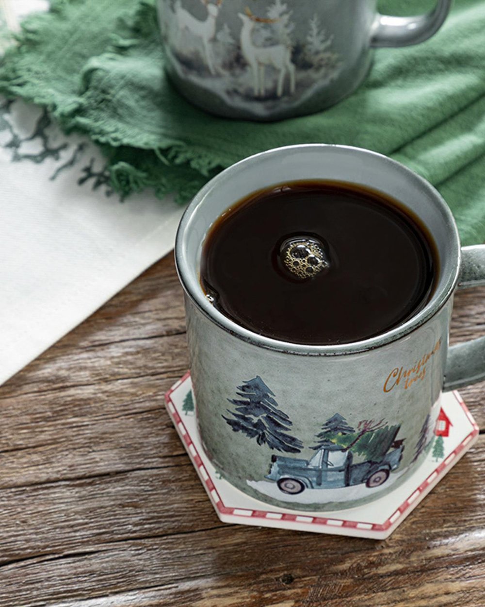 Winter Landscape Ceramic Coaster 11 cm Red