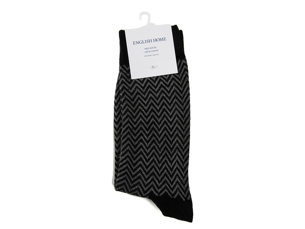 Zigzag Cottony Mens Hoodie Long Length Sock 40-44 Black-Gray