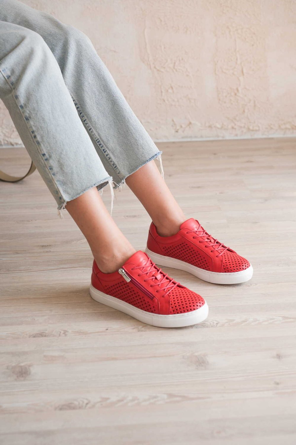 Lizbon Kadın Sneaker Kırmızı Hakiki Deri Comfort Yumuşak Taban Günlük Spor Ayakkabı