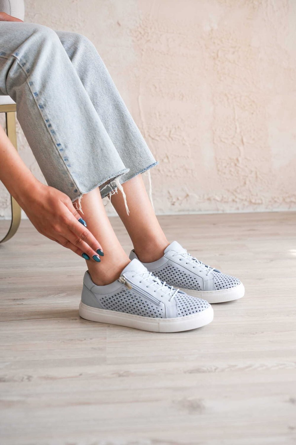Lizbon Kadın Sneaker Mavi Hakiki Deri Comfort Yumuşak Taban Günlük Spor Ayakkabı