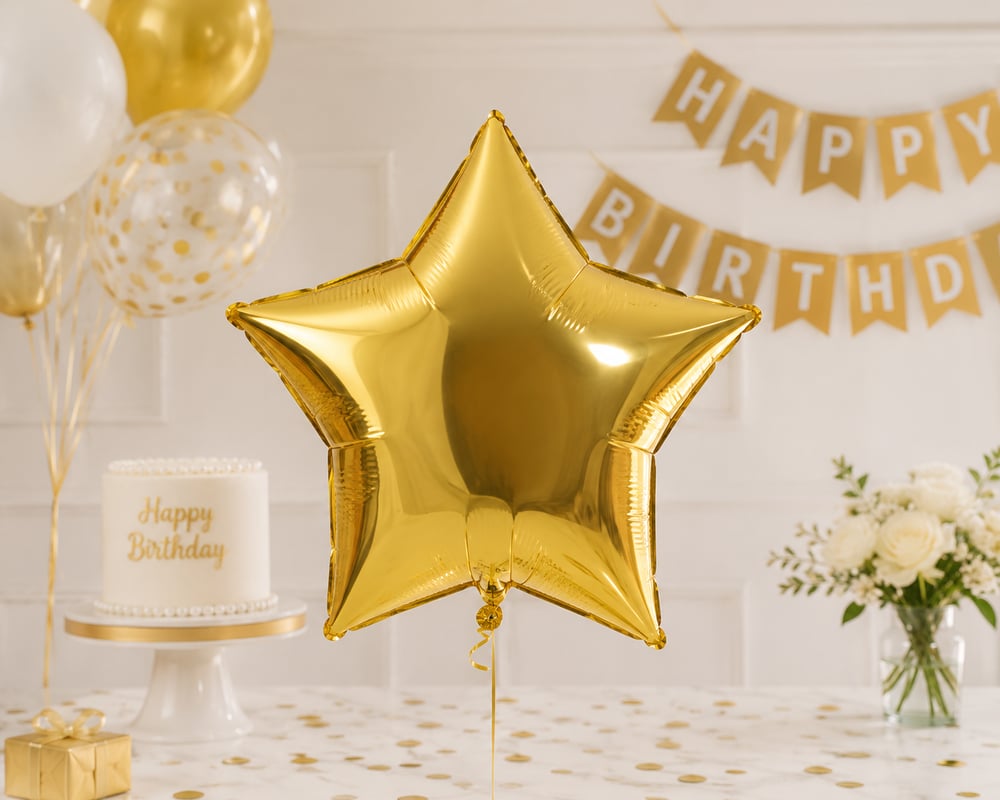 Altın Yıldız Folyo Balon 18 İnç 45 cm Doğum Günü Parti Süsü Dekorasyon Balonu Helyumlu