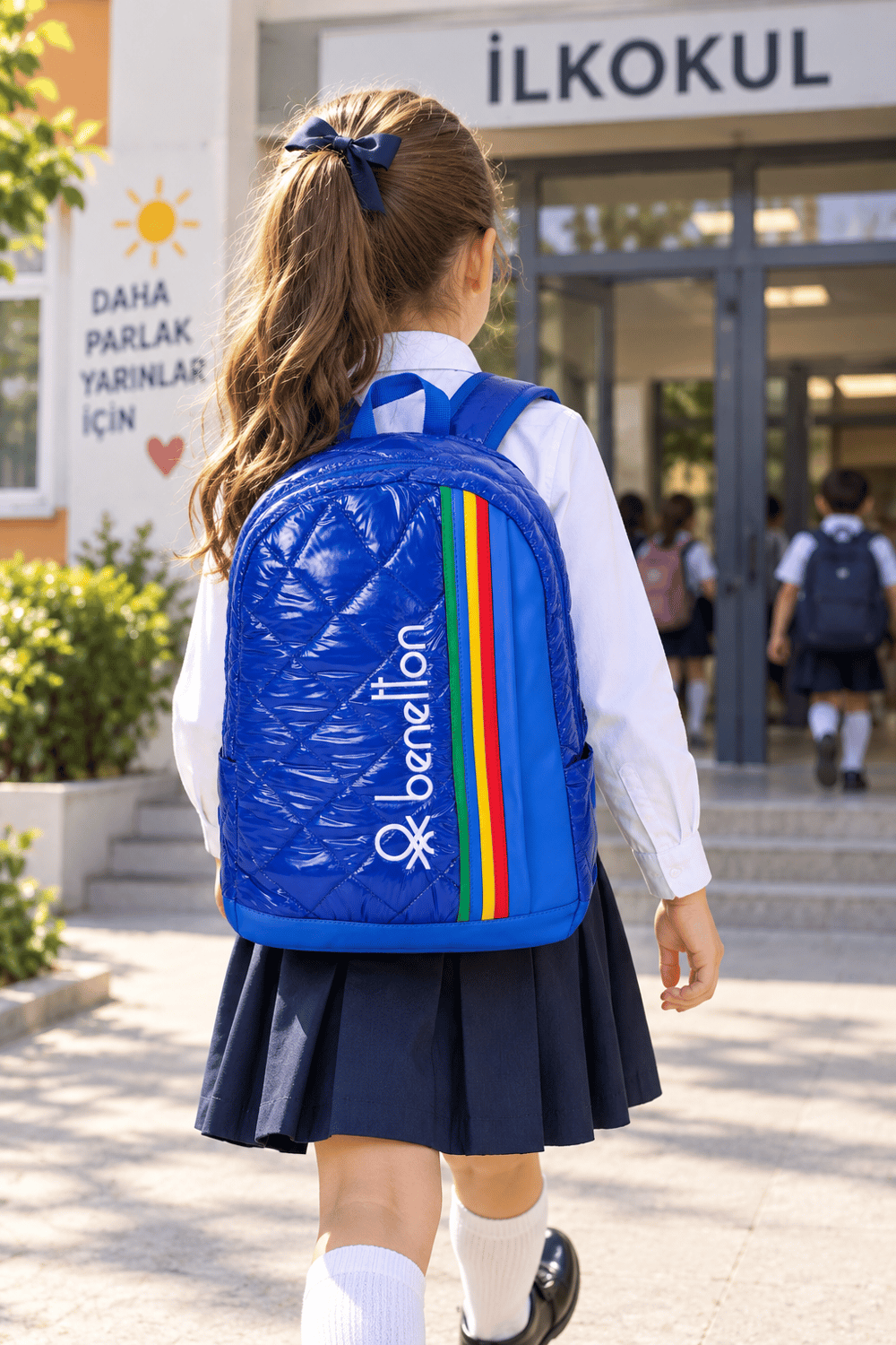 Benetton Saks Mavi İlkokul Çantası Çift Bölmeli Laptop Bölmeli Okul Sırt Çantası 43x30x17 cm