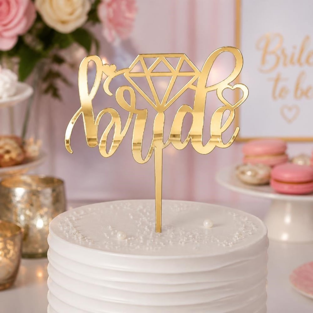 Bride Temalı Pleksi Pasta Süsü (14x14 cm) GOLD
