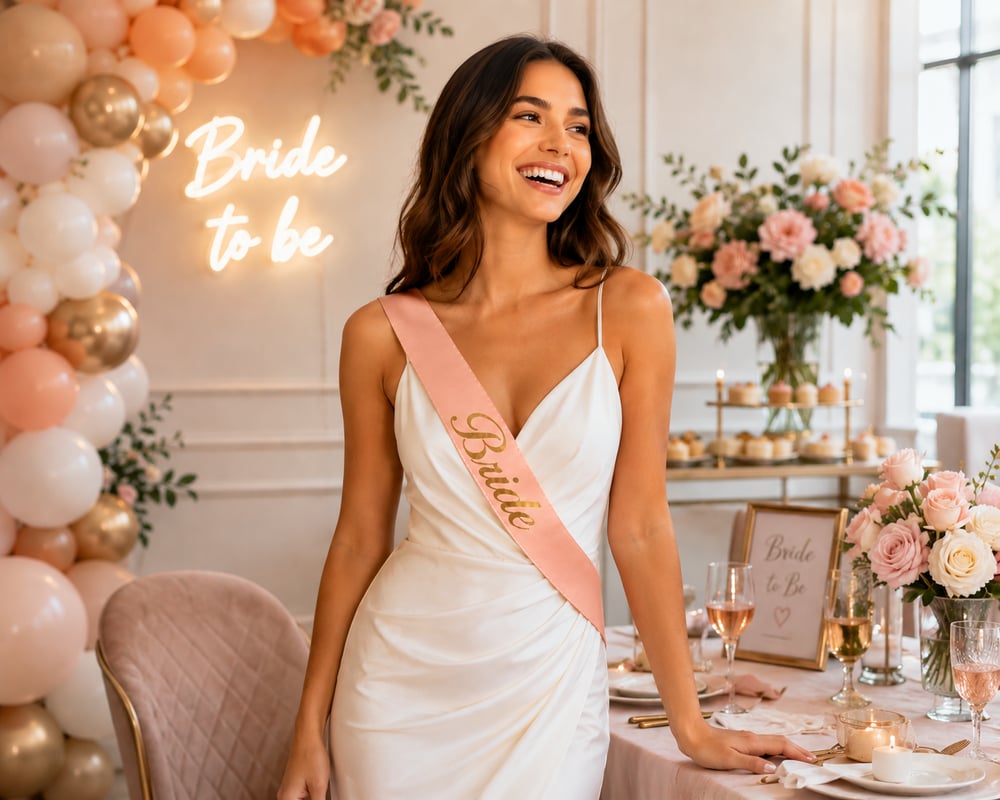 Bride yazılı Kuşak Somon üstü Altın yaldızlı