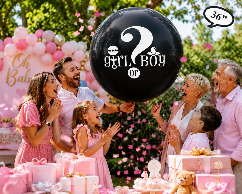 Cinsiyet Belirleme Balonu Konfetili PEMBE 36inç