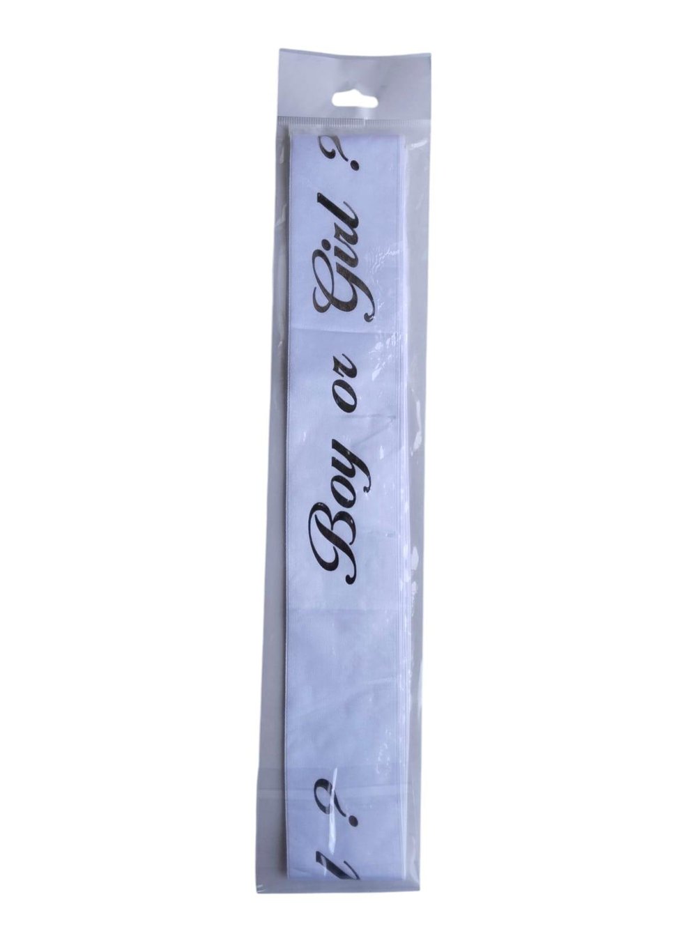 Cinsiyet partisi Kuşağı boy and girl beyaz üstü gümüş varaklı saten kumaştan kuşak 205cm*6cm  