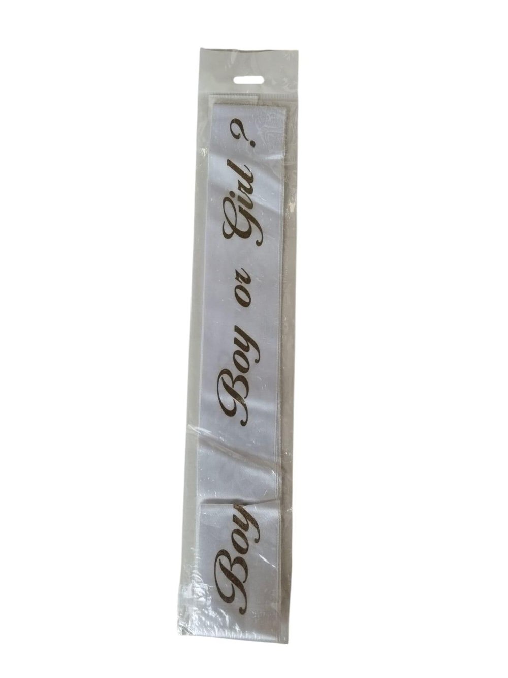Cinsiyet partisi Kuşağı boy and girl beyaz üstü gold altın varaklı saten kumaştan kuşak 205cm*6cm  