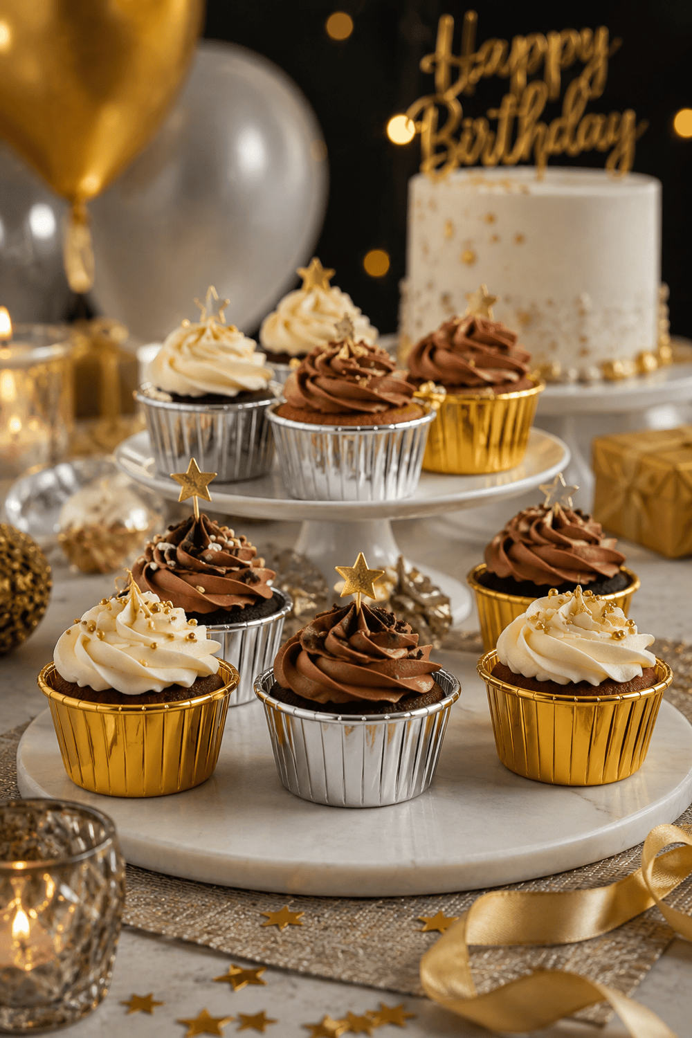 Cupcake Kapsülü 24'lü 12 Gold-12 Gümüş Varaklı asetat kutulu