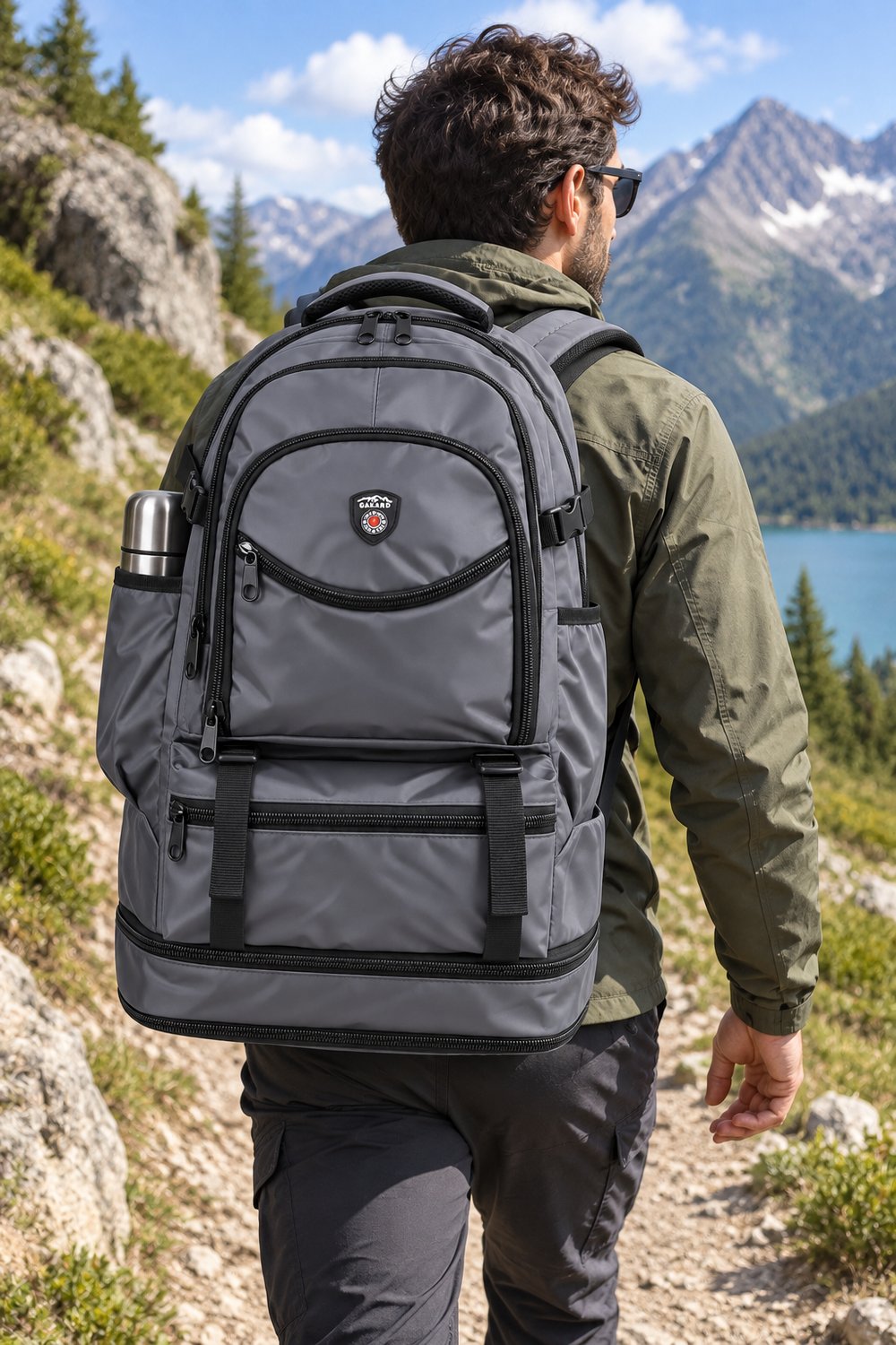 Dağcı Çantası Gri Outdoor Trekking Doğa Yürüyüşü Sırt Çantası Kamp 52x35x19 cm
