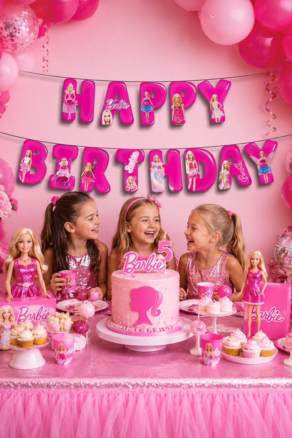 Dekoratif banner Barbie Happy Bitrhday yazı