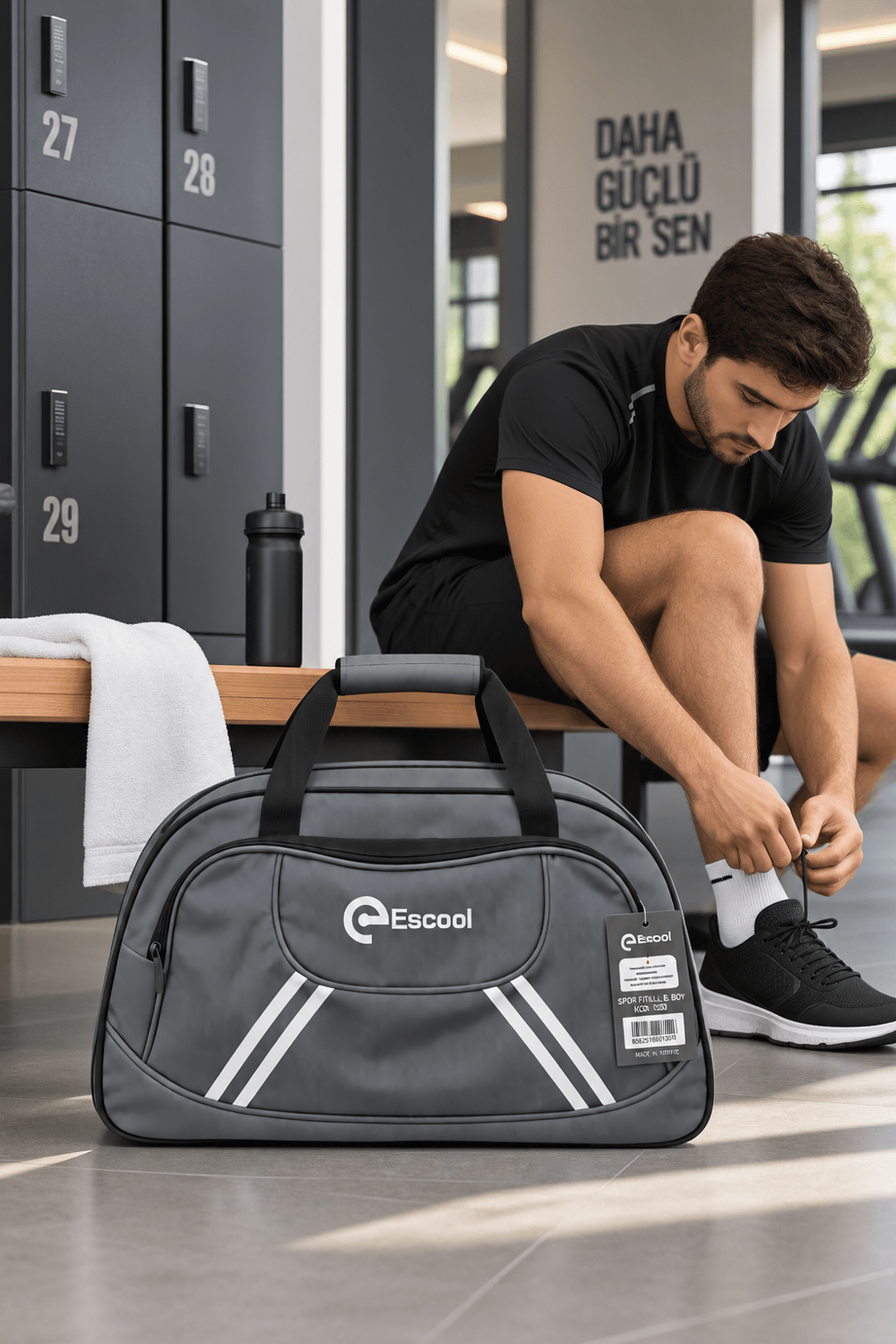 Fitilli Spor ve Seyahat Çantası Gri 2 Gözlü 38x62x20 cm Günlük Kullanım