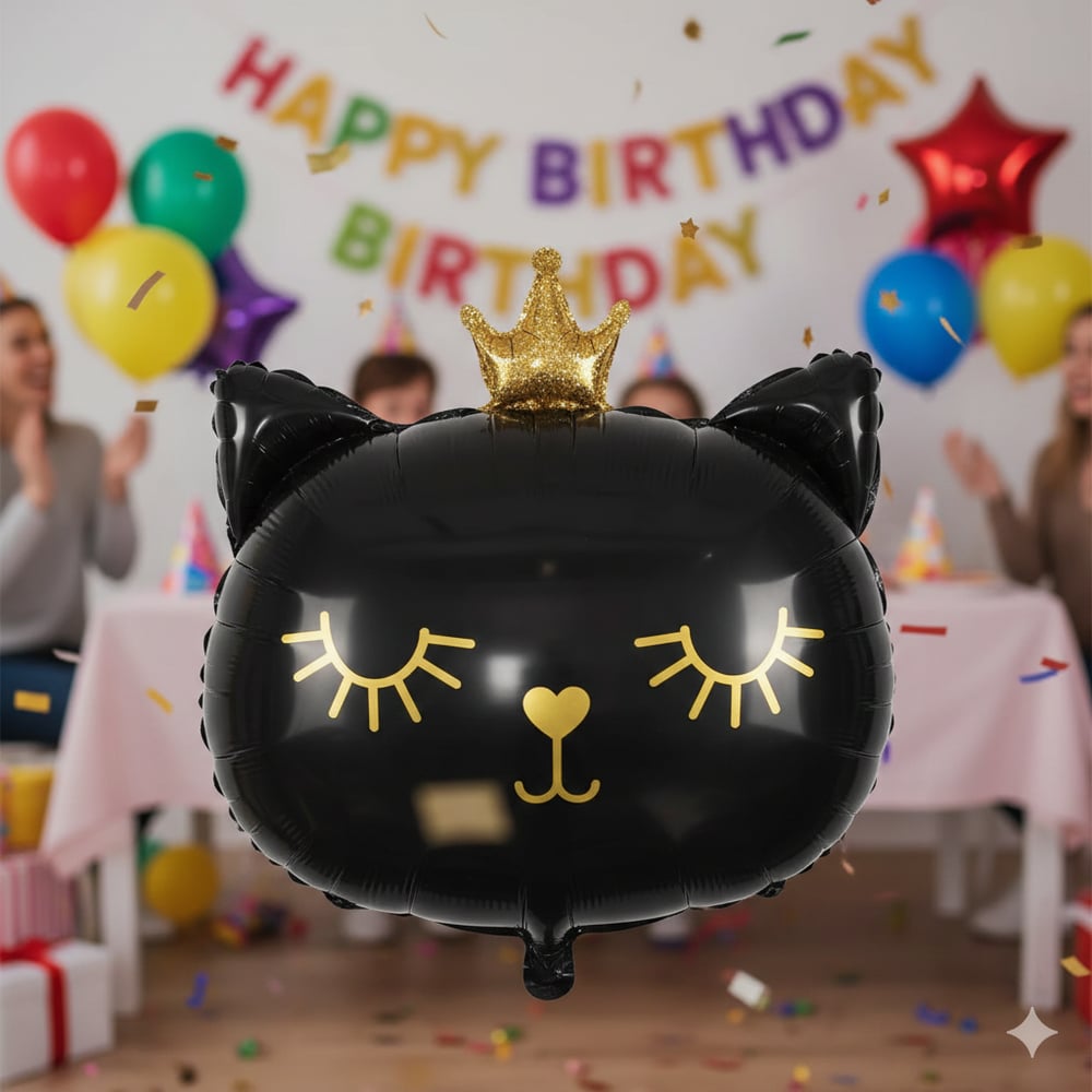 Folyo Balon 30'' inç SİYAH KEDİ KAFASI taçlı