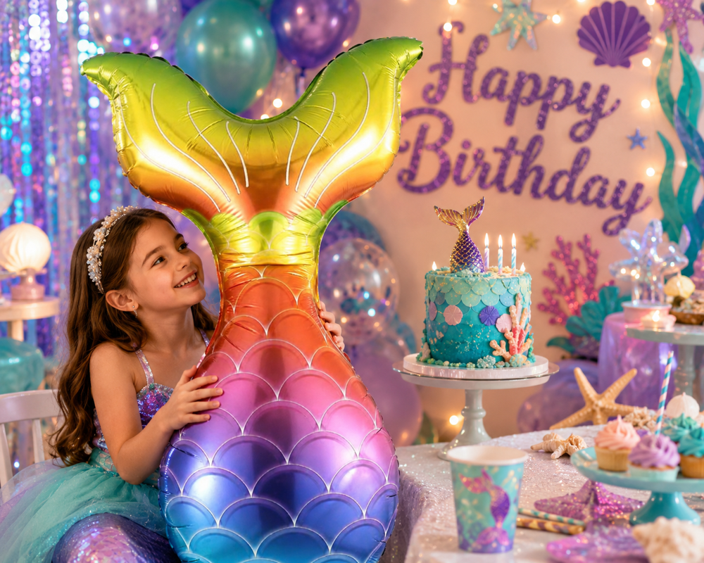 Folyo Balon Deniz Kızı Kuyruğu 36 inç rengarenk 8027