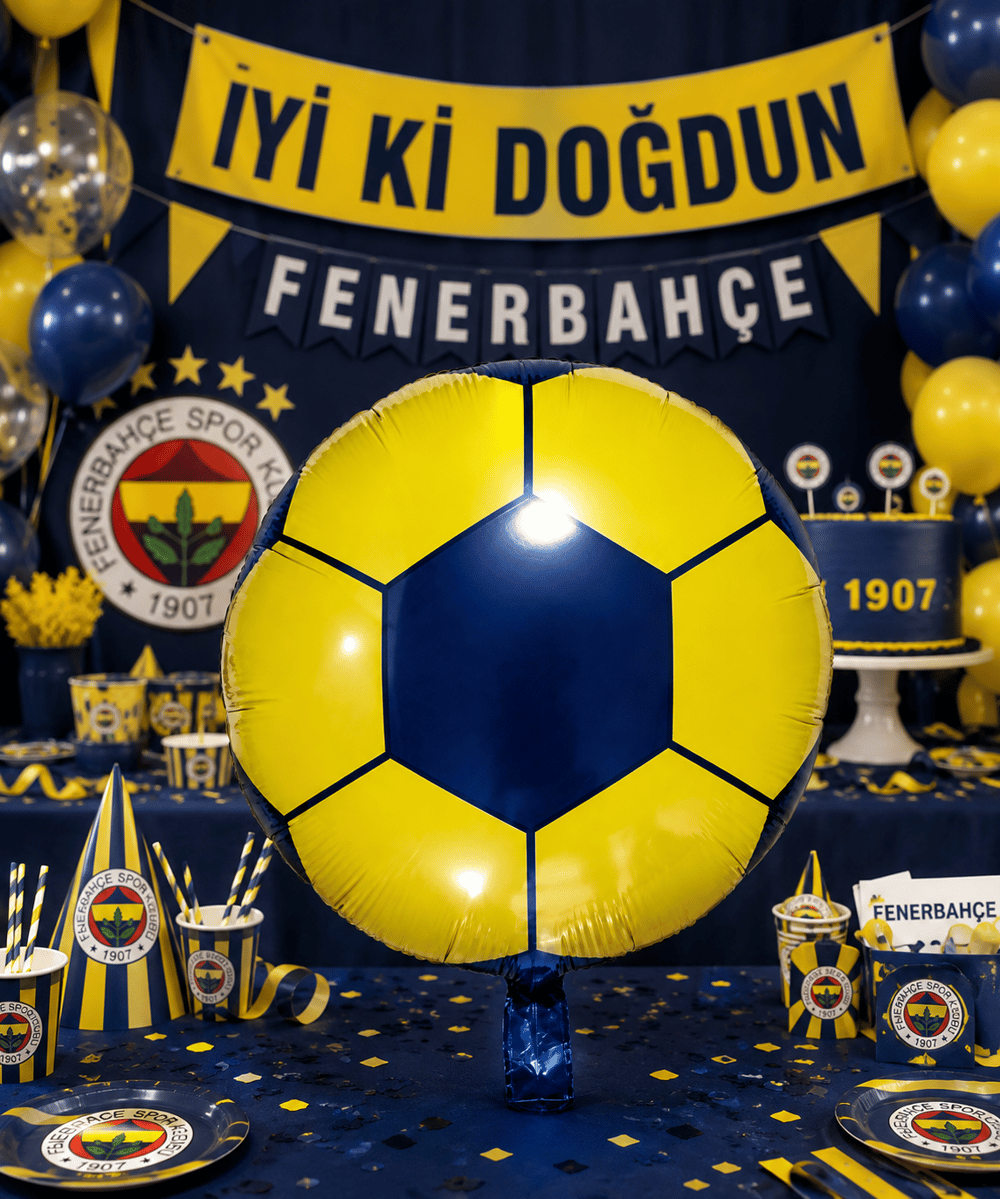 Folyo Balon Futbol Topu Sarı Lacivert 18'' 45cm fener