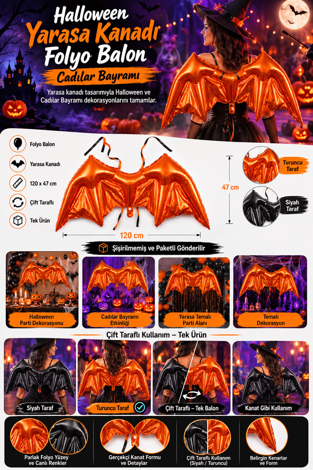 Folyo balon Halloween Yarasa Kanadı 120*47 çift taraflı Kullanım