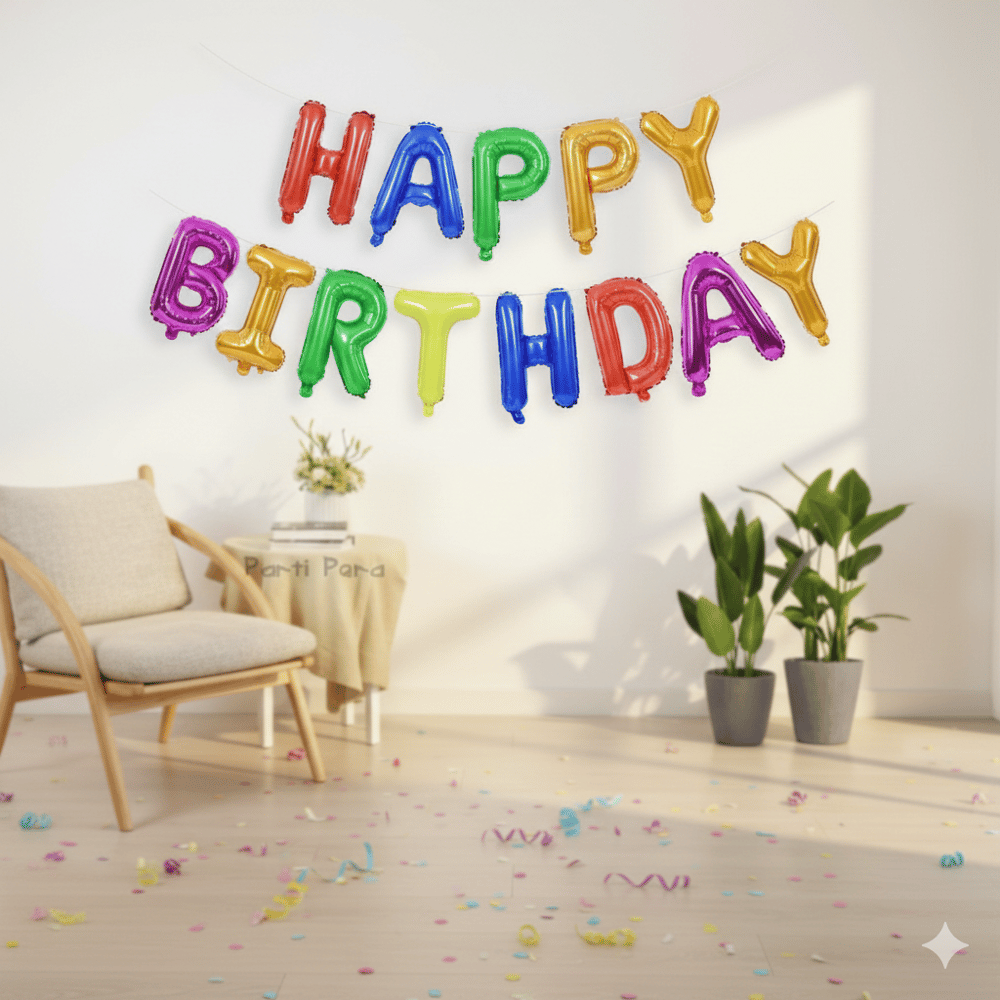 Folyo Balon Happy Birthday Renkli Harf  Balon Set 35 cm