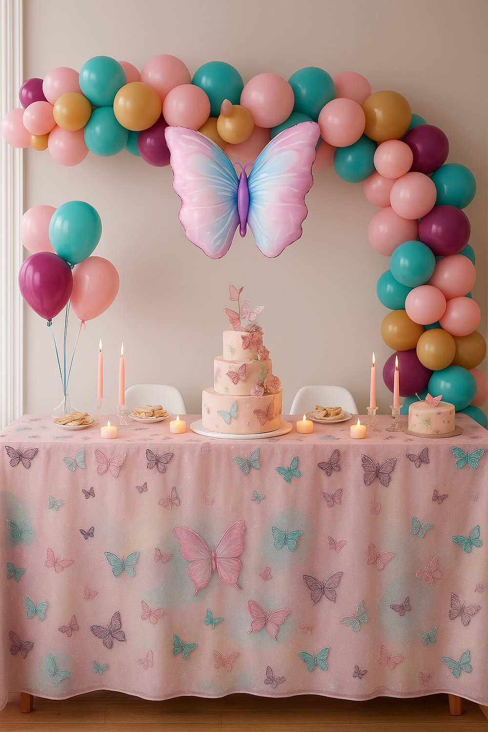 Folyo Balon Kelebek Temalı Pembe Tonlarda 82X52cm Doğum günü Duvar Süsü