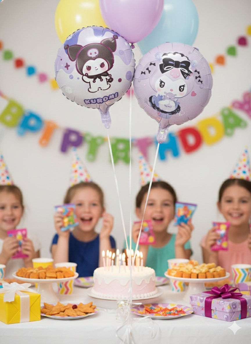 Folyo Balon Kuromi Temalı Mor Çift Yüzlü 45 cm Perti Folyo Balon